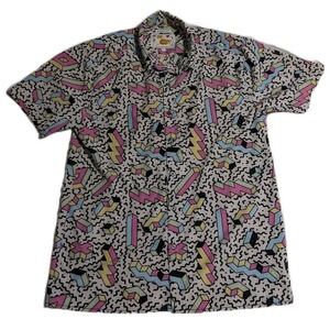 Drill Clothing Oh Snap! Stretch Button Up Shirt Mens Large Geometric 80s Retro